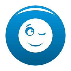 Winks smile icon vector blue circle isolated on white background 