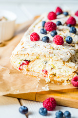 Meringue Almond Roll with Berries, Cream and Lemon Curd