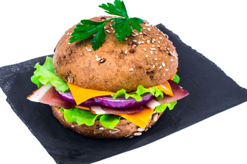 Sandwich with whole grain bread and Parma ham