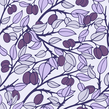 Bright flower seamless pattern with branches of plum tree