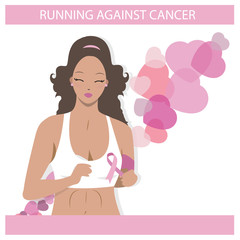 Cute Black girl running against cancer. Flat Illustration of a Woman in vector