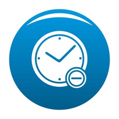 Time minus icon vector blue circle isolated on white background 