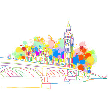 Colorful Landmark Sketch of London
