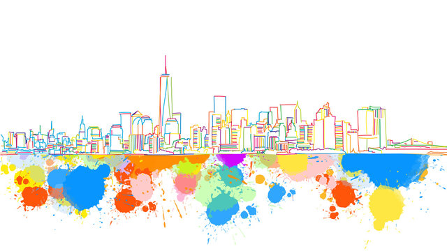 Colorful New York Skyline Sketch