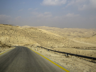 Judean Desert, Israel - driving in the desert going to the St. George Monastery.