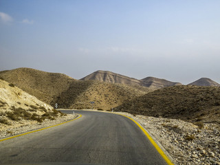 Judean Desert, Israel - driving in the desert going to the St. George Monastery.