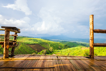 Fototapeta premium Bamboo terrace platform on mountain view