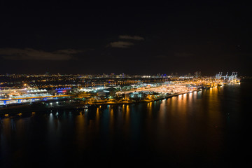 Obraz premium Aerial night image of Port Miami Florida