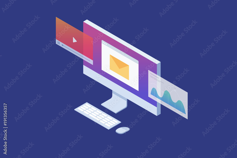 Canvas Prints concept of digital technology. data analysis, checking email, watching video files. vector illustrat