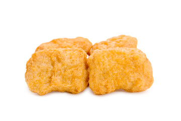 Fried chicken nuggets isolated on white background.