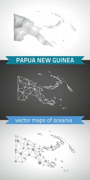 Papua New Guinea collection of vector design modern maps, gray and black and silver dot contour mosaic 3d map