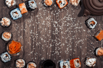 Sushi background or backdrop.