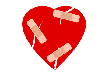Cracked heart with plaster illustration vector