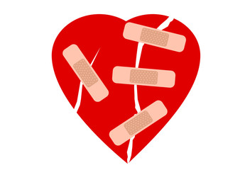 Cracked heart with plaster illustration vector