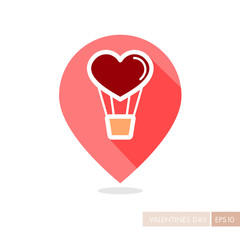 Heart air balloon thin line pin map icon