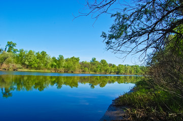 Obraz premium Spring on the banks of the Dnieper River