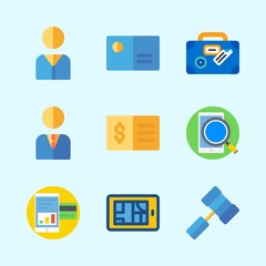 Icons about Business with check, business card, user, hammer, manager and smartphone