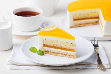 Passion fruit cake mousse dessert, tropical flavor