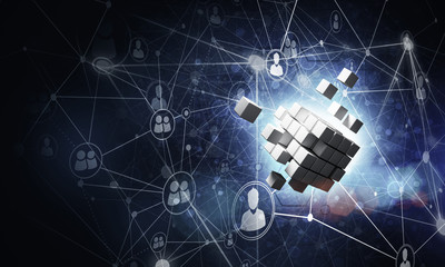 Concept of Internet and networking with digital cube figure on d