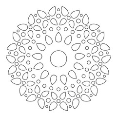 Mandala. Round Element For Coloring Book. Black Lines on White 