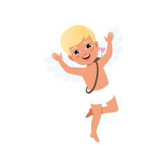 Cute blonde baby Cupid character having fun, Happy Valentines Day concept vector Illustration