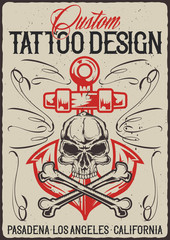 Vintage poster design with illustration of the wings and a sword on the background.