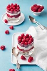 Raspberry dessert, cheesecake, mouse in a glass