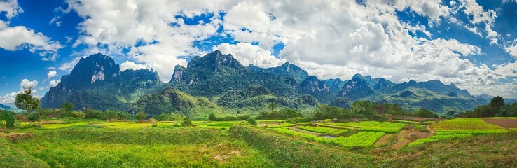  Beautiful rural landscape.Vang Vieng, Laos. Panorama