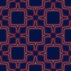 Geometric blue seamless pattern. Red and beige print 