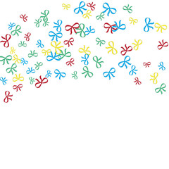 Festive Background with Colorful Bows. Cute Pattern for Postcard, Print, Banner or Poster. Small Pretty Bows For Party Decoration, Wedding, Birthday or Anniversary Invitation. Vector

