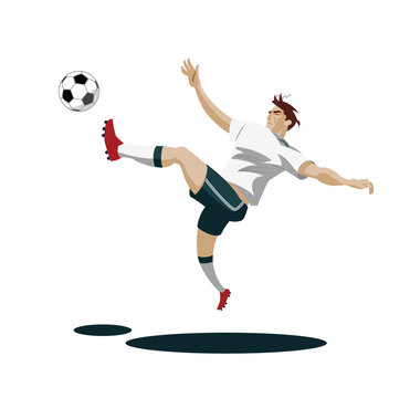 2698397 Soccer Player playing, running and kicking Ball. Vector Illustration