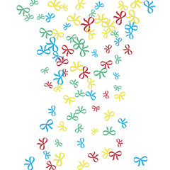 Festive Background with Colorful Bows. Cute Pattern for Postcard, Print, Banner or Poster. Small Pretty Bows For Party Decoration, Wedding, Birthday or Anniversary Invitation. Vector

