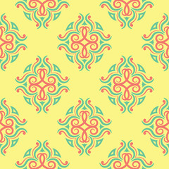 Yellow floral seamless pattern. Colored background with pink and green flower design