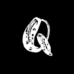 Letter Q. Handwritten by dry brush. Rough strokes textured font. Vector illustration. Grunge style elegant alphabet.