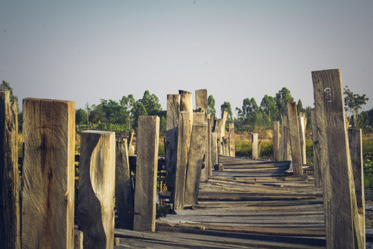 kae dam wooden bridge., Mahasarakham. Thailand