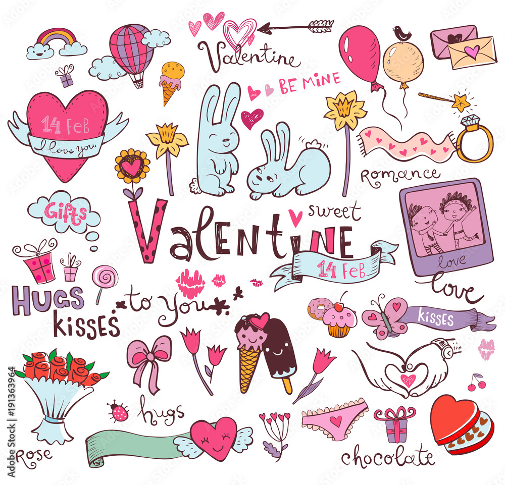 Wall mural Cute Valentine doodles