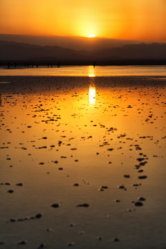 the sunset reflex  in the  salt lake