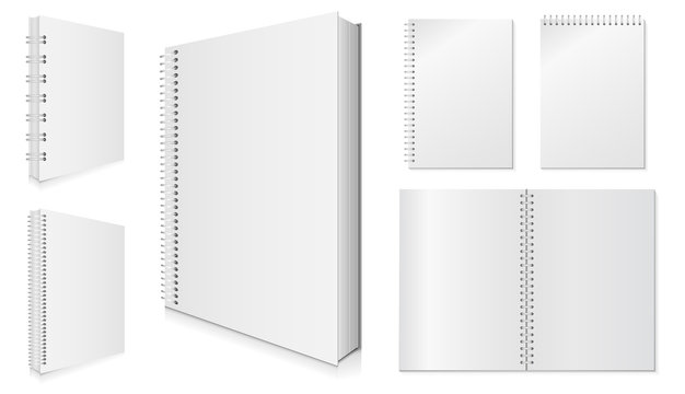 Blank Spiral Notebook Vector Illustration Set.