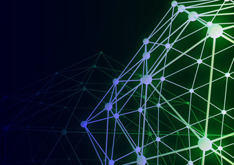 Blockchain cell technology background with connecting dots and lines. Abstract futuristic illustration of polygonal surface.