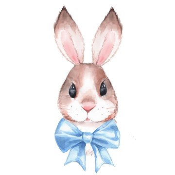 Cute rabbit. Watercolor illustration. Isolated on white background