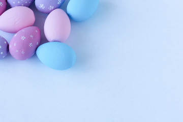 Colorful Easter eggs on white background. Space for text