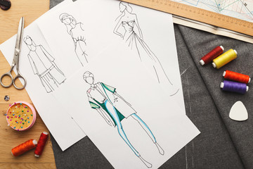 Hand drawn sketches for new fashion collection