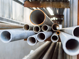 Metal pipe stacked wait for material in manufacturing