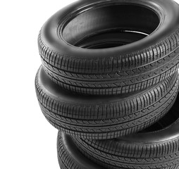 Car tires on white background