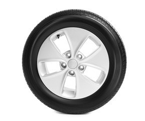 Car tire on white background