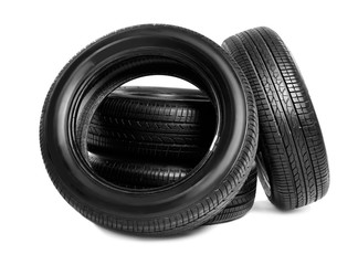 Car tires on white background
