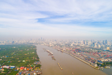 Shipping container cargo pier trade port in the city