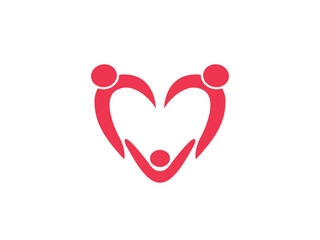 orphan child adoption family with heart shape iconic vector logo design
