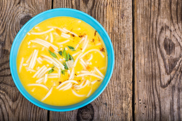 Vegetable soup puree with pumpkin and pasta