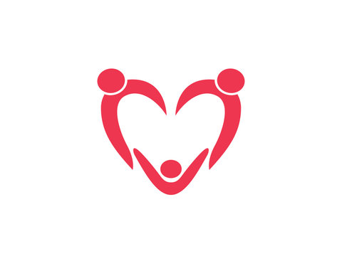 orphan child adoption family with heart shape iconic vector logo design